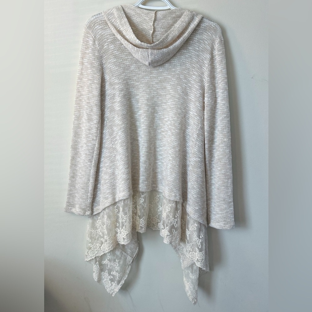 American Rag Cream Cardigan Sweater with Lace Waterfall Design - Picture 4 of 7